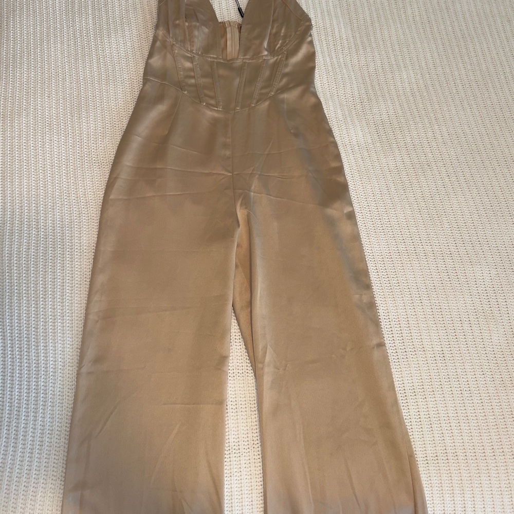 PrettyLittleThing Tan Wide-Leg Jumpsuit